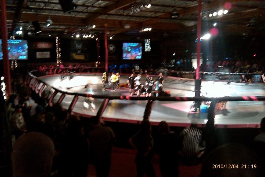 The Tough Cookies skating on the banked track.